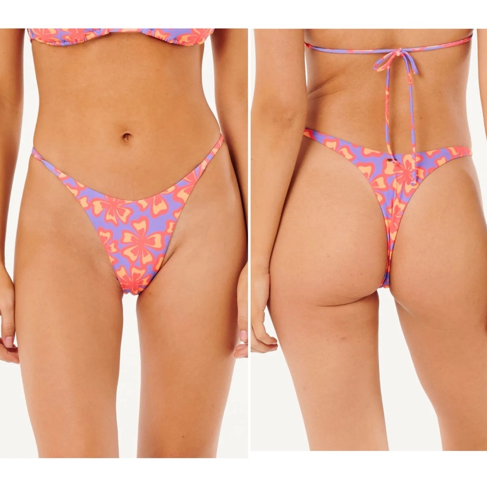 Rip Curl Neon Isles Hi Leg Bare Bikini Bottom Orange Purple Floral small